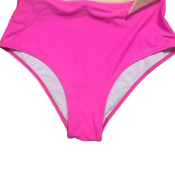 SweatyRocks Colorblock One Piece Swimsuit Size M Wrap Tie Waist Pink Barbiecore - Picture 3 of 9